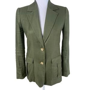 Elie Tahari Size XS Women's Linen Blend Blazer Jacket Olive Army Green Workwear